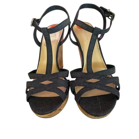 NWOT Jessica Simpson Blue Denim Strappy Wedges size 9.5 - Picture 1 of 9